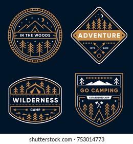 Set Of 4 Tree Line Art Camp Badges