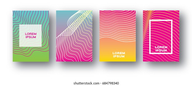 Set of 4 Trendy Colorful Gradient Future Geometric Shapes Covers template. Minimal design geometry halftone design for banners, flyers, invitation, posters, brochure, voucher discount. Vector
