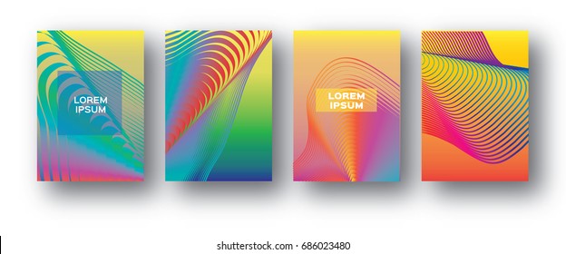Set of 4 Trendy Colorful Gradient Future Geometric Shapes Covers template. Minimal design geometry halftone design for banners, flyers, invitation, posters, brochure, voucher discount. Vector