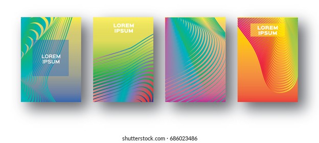 Set of 4 Trendy Colorful Gradient Future Geometric Shapes Covers template. Minimal design geometry halftone design for banners, flyers, invitation, posters, brochure, voucher discount. Vector