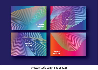 Set of 4 Trendy Colorful Gradient Future Geometric Shapes Covers template. Minimal gorizontal geometry halftone design for banners, flyers, invitation, posters, brochure, voucher discount. Vector