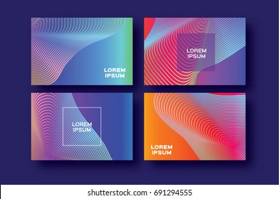 Set of 4 Trendy Colorful Gradient Future Geometric Shapes Covers template. Minimal gorizontal geometry halftone design for banners, flyers, invitation, posters, brochure, voucher discount. Vector