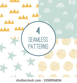 Set of 4 trendy creative seamless pattern with hand drawn abstract shapes. For printing for modern and original textile, wrapping paper, wall art design