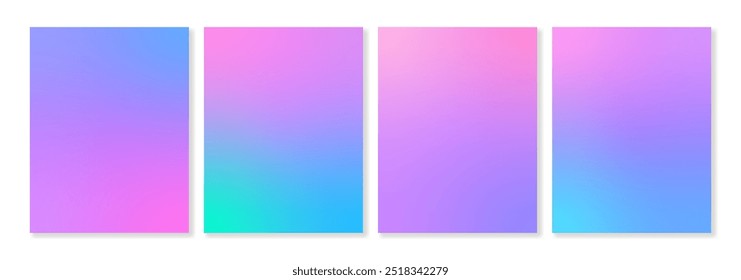 Set of 4 trendy gradient backgrounds of pink, blue, cyan and violet colors in soft transitions. For covers, wallpapers, posters, branding, social media and other projects. Vector, for web and print.