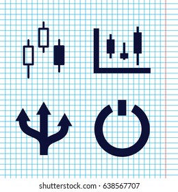 Set of 4 turn filled icons such as switch off, panel control, control panel