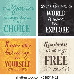 Set Of 4 Typographic Motivational Inspirational Quotes on grunge backgrounds calligraphic elements