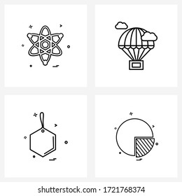Set of 4 UI Icons and symbols for nuclear; pentagon; chemical reaction; sky diving; discount Vector Illustration