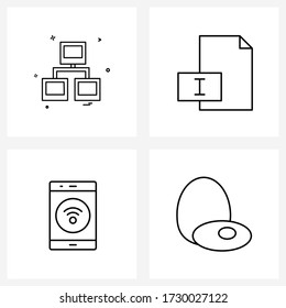 Set of 4 UI Icons and symbols for computer; media; internet; editor; phone Vector Illustration