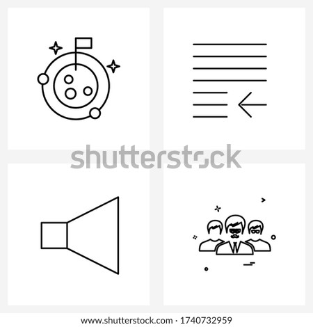 Set of 4 UI Icons and symbols for astronomy; sound; flag; paragraph; group Vector Illustration