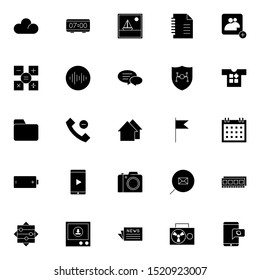 Set 4 of UI and UX icon in solid style. Creative glyph interface symbols for website design and mobile apps. Simple user interface solid icon sign isolated on white background. 25 icons.