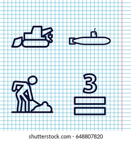 Set of 4 under outline icons such as excavator, digging man