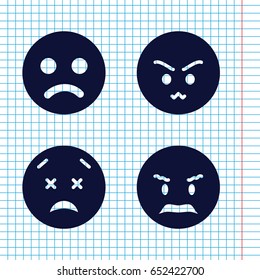 Set of 4 unhappy filled icons such as angry emot, upset and worry emot
