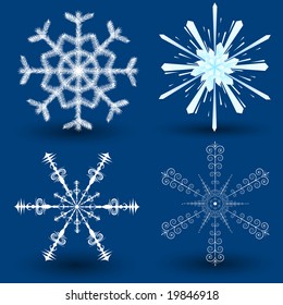 Set of 4 unique beautiful different snowflakes