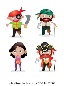 Set of 4 unique pirate vectors with man captain