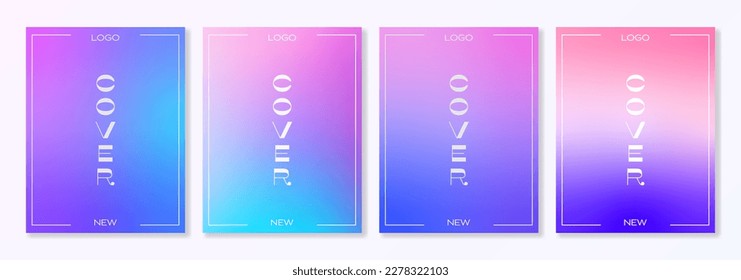 Set of 4 universal cover templates with colorful gradient backgrounds in neon colors. For brochures, booklets, catalogues, posters, branding, social media, business cards and other projects.