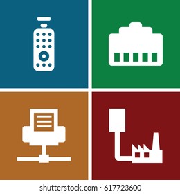 set of 4 universal filled icons such as remote control, phone cable