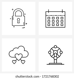 Set of 4 Universal Line Icons of lock; weather; locked; event; love Vector Illustration