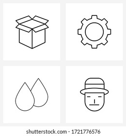 Set of 4 Universal Line Icons of box; droplet; service; engine; water drop Vector Illustration