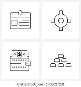 Set of 4 Universal Line Icons of card; invest; id card; target; wall Vector Illustration