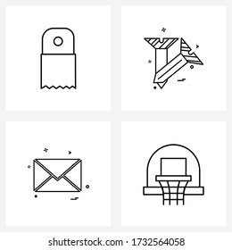 Set of 4 Universal Line Icons of glass; sms; meal; bolts; mail Vector Illustration