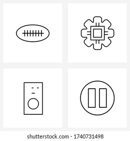 Set of 4 Universal Line Icons of all; audio; rugby; program; audio Vector Illustration
