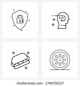 Set of 4 Universal Line Icons of protection; dog; security; developer; hot Vector Illustration