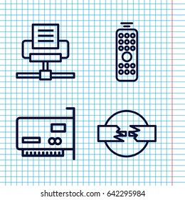 Set of 4 universal outline icons such as remote control, phone connection cable