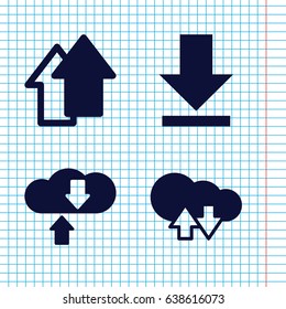 Set of 4 upload filled icons such as download, arrow up, cloud download upload