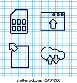 Set of 4 upload outline icons such as memory card, cloud download upload, window browser upload