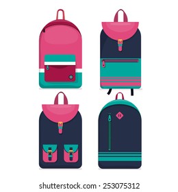 Set of 4 urban backpacks icons. Flat style.