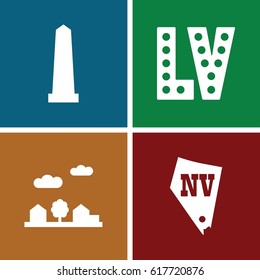 set of 4 usa filled icons such as monument, Vegas