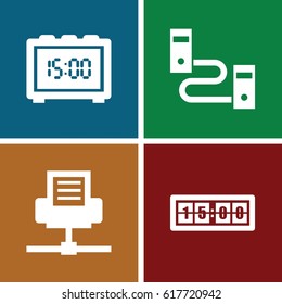 set of 4 usb filled icons such as digital clock, phone connection cable