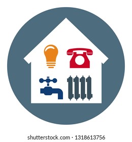 Set of 4 Utilities Icons in Home. Symbols of Power, Water, Gas, Heating. Vector illustration for Your Design.