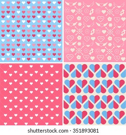 Set of 4 Valentine's Day Seamless Patterns in Vector