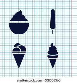 Set of 4 vanilla filled icons such as ice cream, ice cream on stick