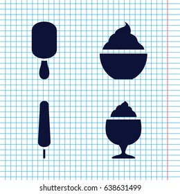 Set of 4 vanilla filled icons such as ice cream on stick