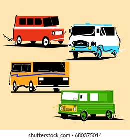 A set of 4 vans for illustrations, books, presentation, t-shirts