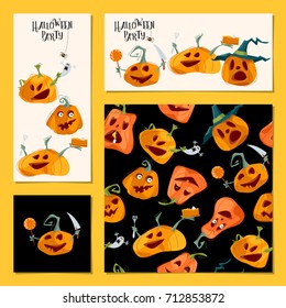 Set of 4 various cards for Halloween party. Template. Vector illustration
