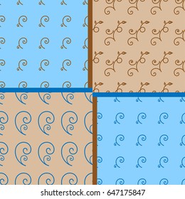 Set of 4 various seamless pattern curve decorative element  