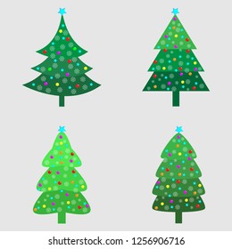 Set of 4 vector christmas trees with varying decoration