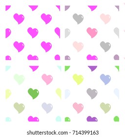 Set of 4 Vector. Colorful seamless heart shape isolated on white background. Can be use for card, wedding, valentines,print, paper, fabric, pillow case, wrapping