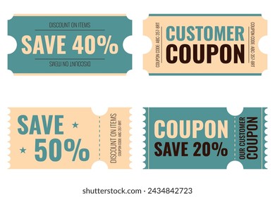 Juego de 4 vectores cupones para la venta.