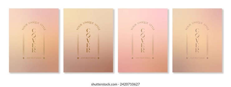 Set of 4 vector cover template in a minimalist style with gradient backgrounds of soft pastel  colors. For brochures, booklets, branding, social media and other projects. Just add your text.