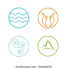 Set of 4 vector elements - fire, water, air, ground