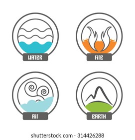 Set of 4 vector elements - fire, water, air, ground