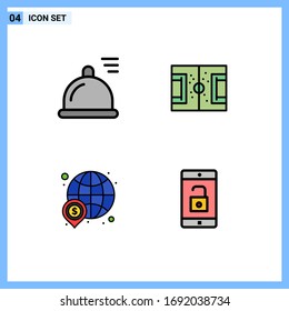 Set of 4 Vector Filled line Flat Colors on Grid for food; finance; field; pitch; money Editable Vector Design Elements