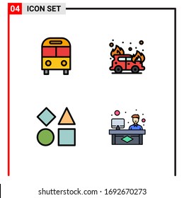 Set of 4 Vector Filledline Flat Colors on Grid for auto; geometric; logistic; fire; toy Editable Vector Design Elements