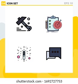 Set of 4 Vector Filledline Flat Colors on Grid for construction; fireworks; goals; target; bubble Editable Vector Design Elements