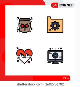 Set of 4 Vector Filledline Flat Colors on Grid for bag; beat; gift; database; line Editable Vector Design Elements