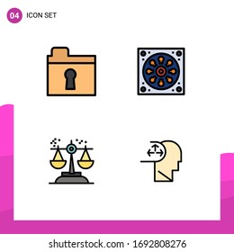 Set of 4 Vector Filledline Flat Colors on Grid for folder; court; bathroom; toilet; law Editable Vector Design Elements